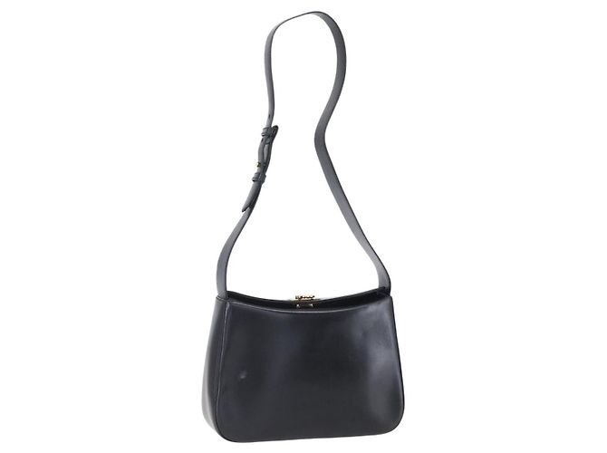 Salvatore Ferragamo Gancini Shoulder Bag Leather Black Gold Auth 153976 Golden