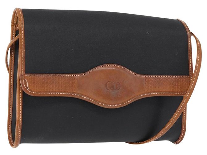Borsa a Spalla Christian Dior Nylon Nero Oro Auth 151885 D'oro