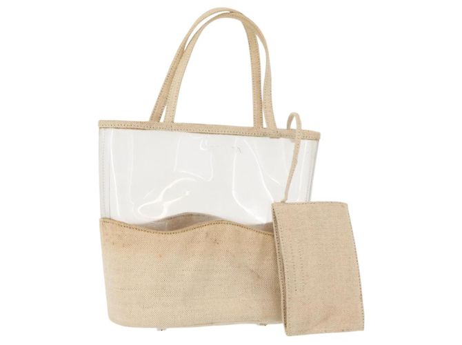 PRADA Sac à main en vinyle transparent beige Auth bs30723