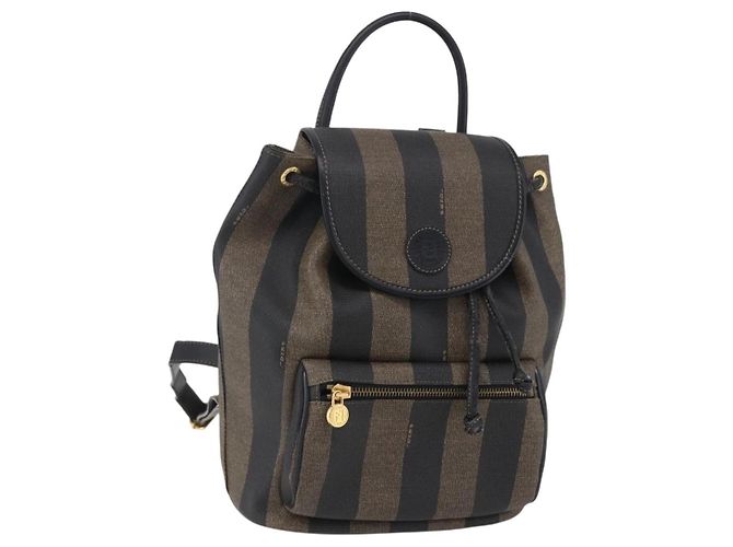 Pequin FENDI Pecan Canvas Rucksack Braun Schwarz Auth bs30797