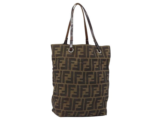 Borsa a mano in tela Zucca FENDI nera e marrone Auth BA7544 Nero