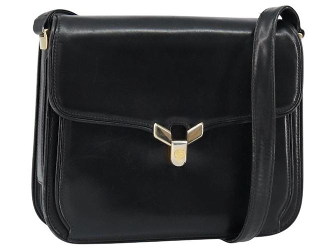 Gucci Bolsa de Ombro de Couro Preta e Dourada Auth ep11854 Preto Dourado