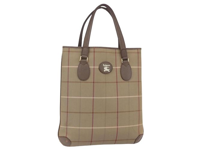 Autre Marque Bolsa Tote Nova Check em lona bege e dourada Auth mr1554 da Burberrys Dourado