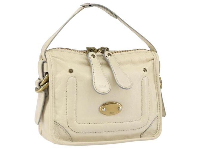 Chloé Bolsa de Mão Chloe em Couro Branco e Ouro Auth BA7569 Dourado