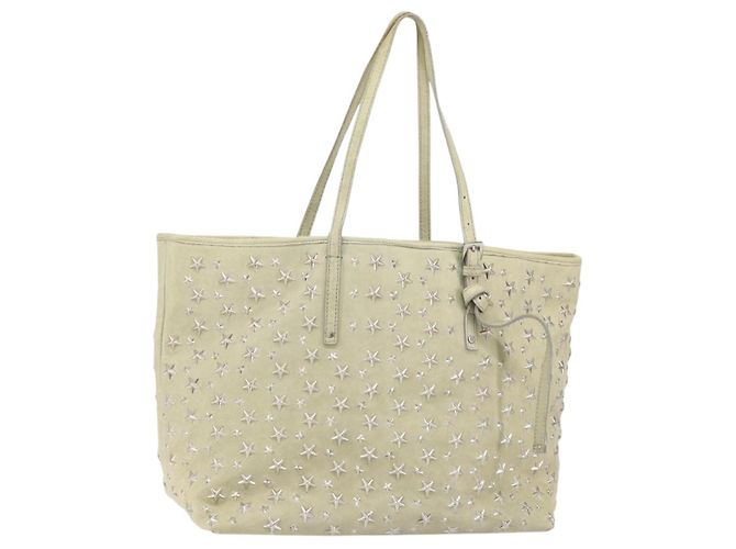 Jimmy Choo Studs Tote Bag aus Leder Beige Silber Auth bs30825