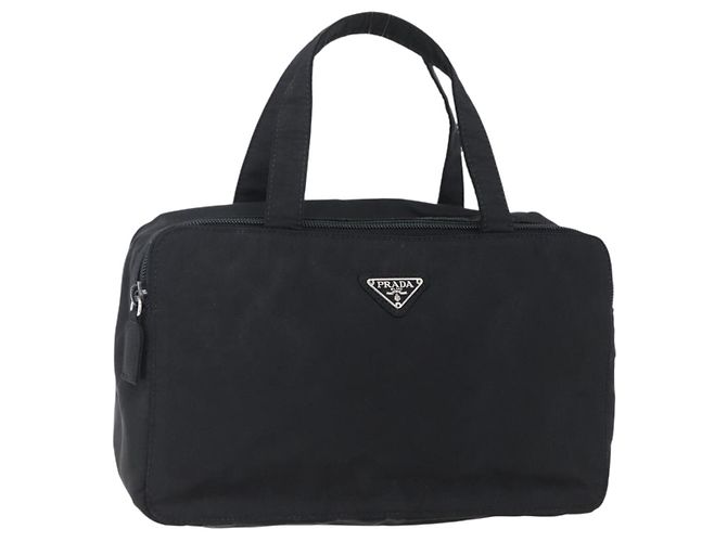 PRADA Hand Bag Nylon Black Silver Auth bs31144 Silvery