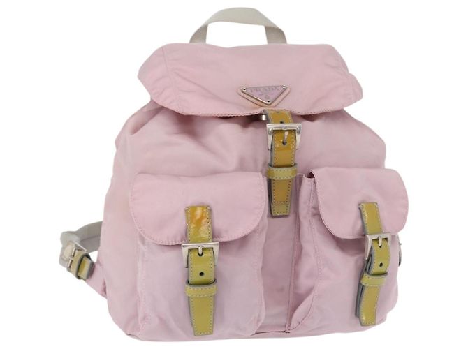 PRADA Backpack Nylon Pink Silver Auth 153366 Silvery