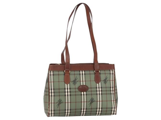 Autre Marque Bolsa Tote Nova Check em PVC couro verde ouro Auth 152895 Dourado