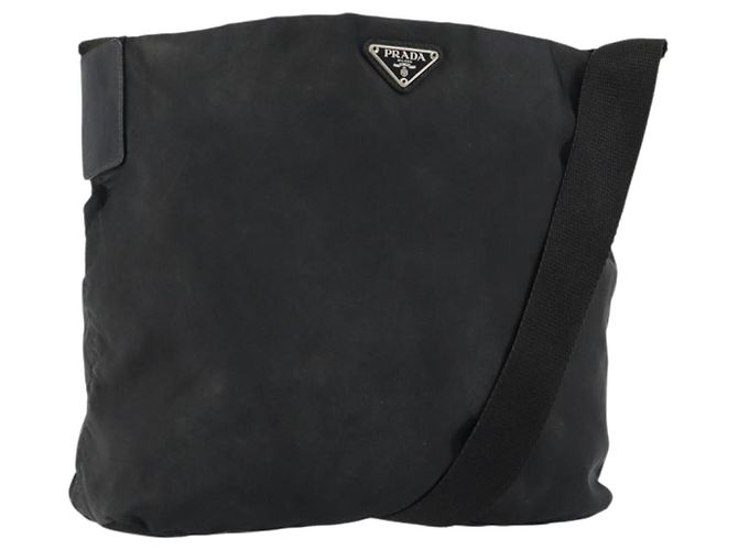 PRADA Shoulder Bag Nylon Black Silver Auth SW1711 Silvery