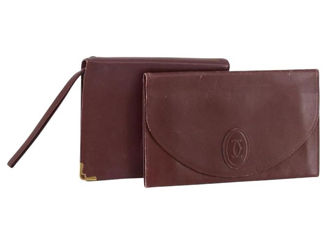CARTIER Must Line Clutch Bag Leather 2 Set Bordeaux Auth bs31275 Dark red