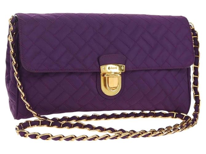 PRADA Borsa a Spalla con Catena Nylon Viola Oro Auth 154699V D'oro Porpora