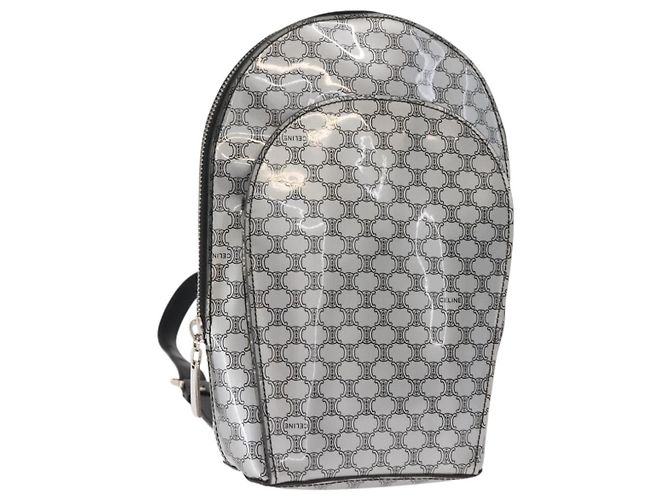 Céline CELINE Macadam Canvas Backpack Silver Auth 146658 Silvery