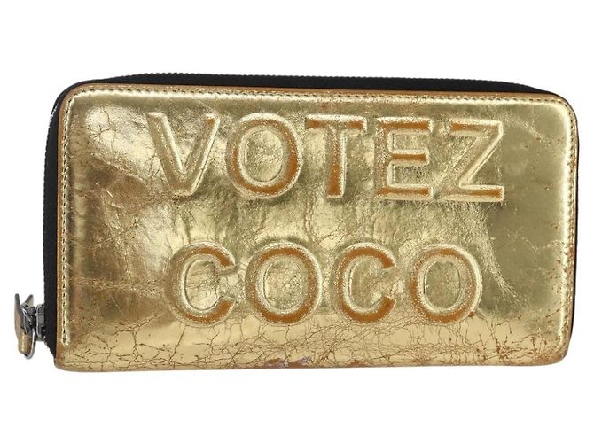 CHANEL Langer Geldbeutel Leder Gold Silber CC Auth BA7285 Golden