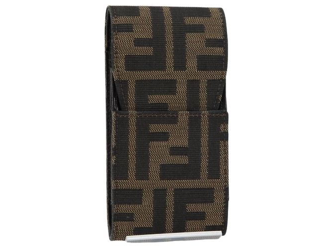FENDI Zucca Canvas Cigarette Case Black Brown Auth yk20111V