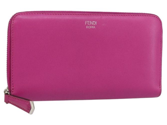 FENDI Zip Around Long Wallet Leather Pink Navy Auth bs31576