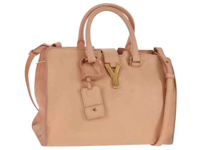 SAINT LAURENT Petit Kabas Bolsa de Mão Couro 2em1 Rosa Dourado Auth bs31628