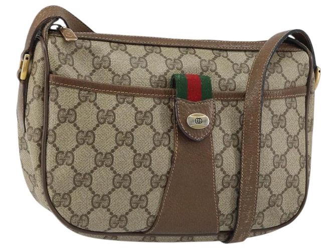 Bolsa Sherry Line GG Supreme Web da GUCCI em PVC bege e dourado 89 02 032 Auth BA8907