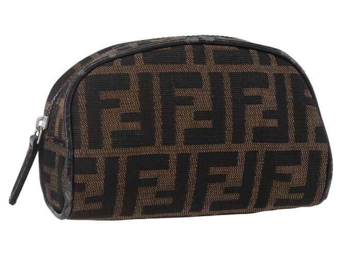 FENDI Zucca Canvas Tasche Handtasche Schwarz Braun Auth 154968
