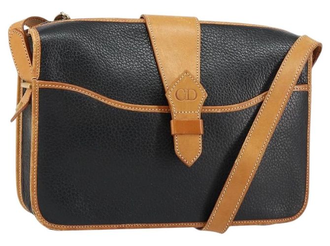 Borsa a Spalla Christian Dior in Pelle Nera e Oro Auth BA8210 Nero D'oro
