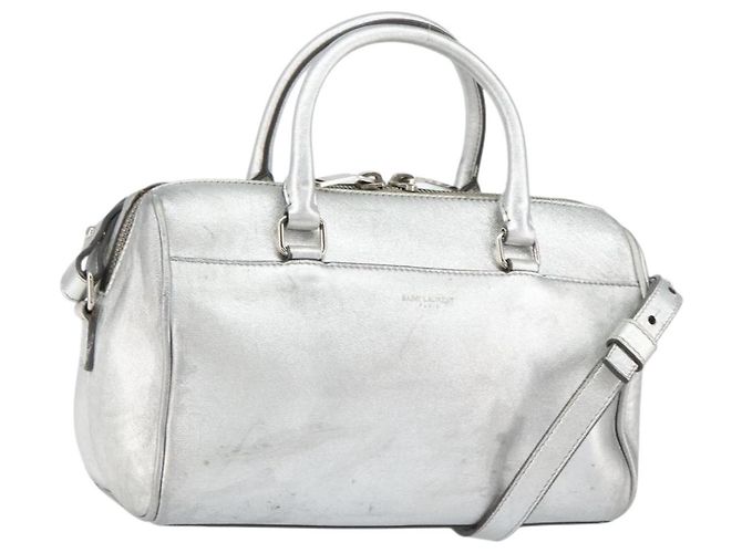SAINT LAURENT Handtasche Leder 2-Wege Silber 297957 Auth bs31199