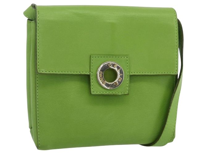 Céline Borsa a Spalla Circle in Pelle Oro Verde Chiaro Auth 156219V D'oro