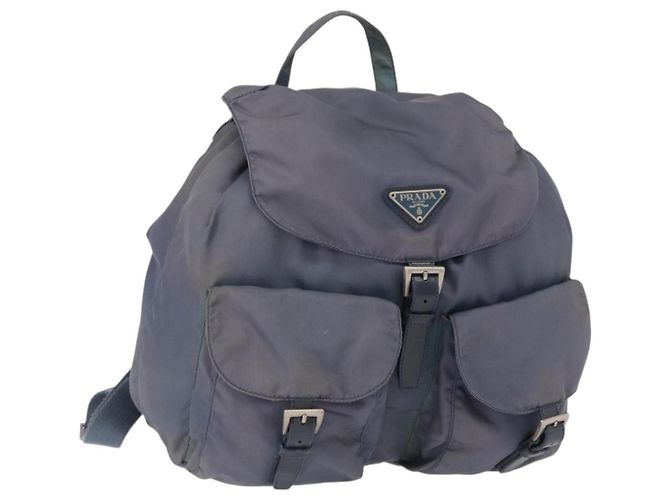 PRADA Backpack Nylon Blue Silver Auth 152888 Silvery