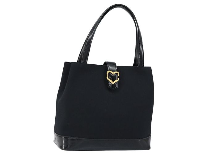SAINT LAURENT Sac à main Nylon Émail Noir Or Auth gh1164 Doré