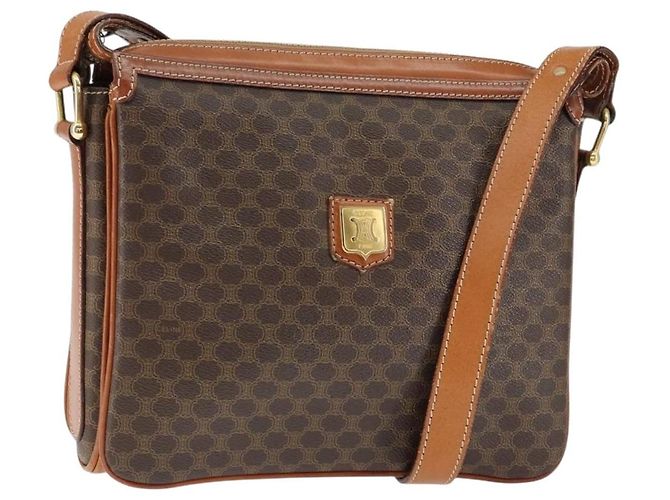 Céline Sac à épaule en toile Macadam CELINE en cuir PVC marron doré Auth 149190