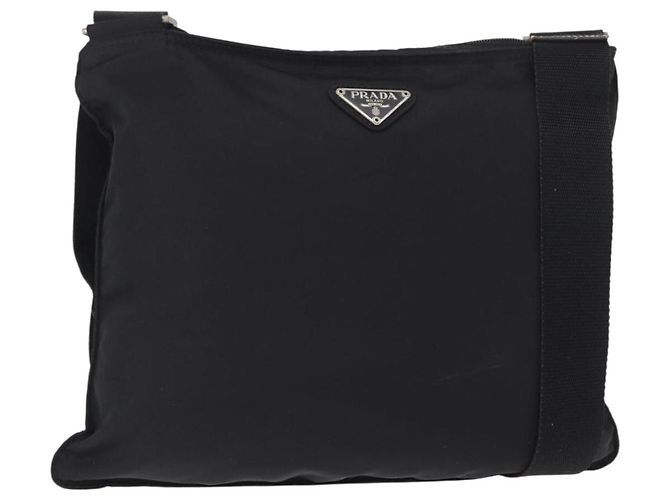 PRADA Shoulder Bag Nylon Black Silver Auth bs31365 Silvery