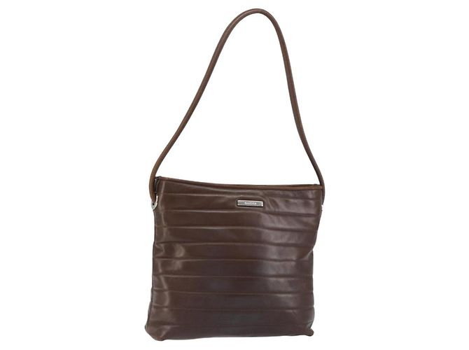 Gucci Bolsa de Ombro de Couro Marrom Prata Auth 151611