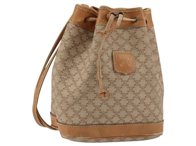 Céline Bolsa de Ombro em Lona Macadam CELINE Bege Auth BA8004