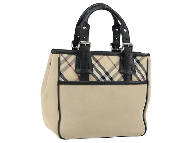 Burberry Nova Check Handtasche aus Canvas Beige Silber Authentisch bs30646