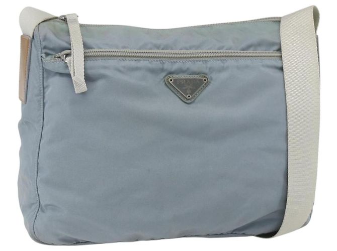 PRADA Shoulder Bag Nylon Light Blue Silver Auth 157225 Silvery