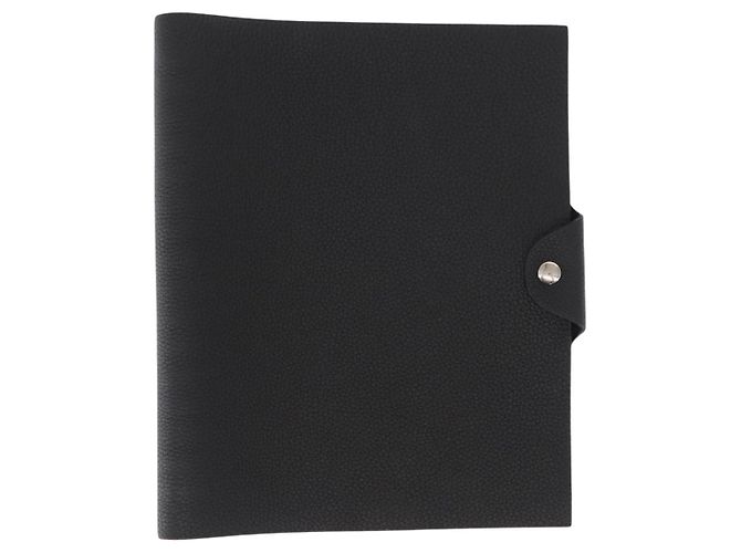 Hermès HERMES Yuris MM Couverture de Note en Cuir Noir Auth 157160V