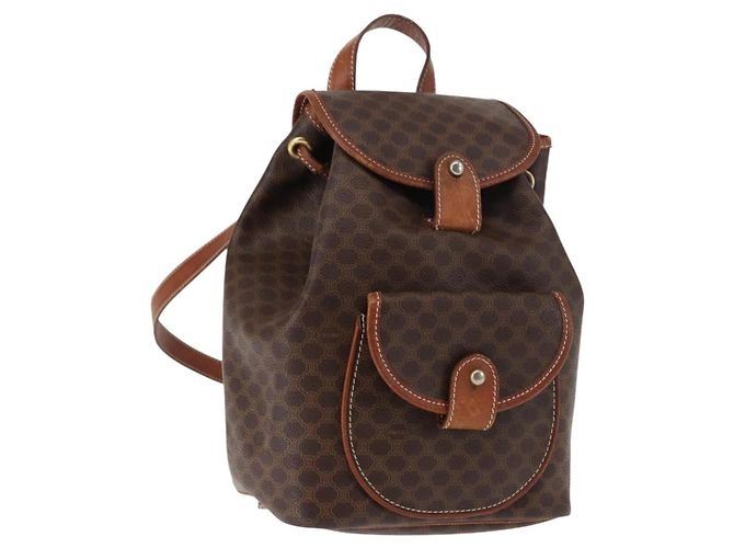 Céline CELINE Macadam Canvas Backpack PVC Leather Brown Auth BA6723