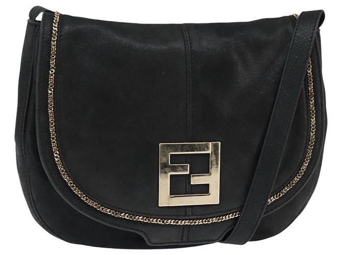 FENDI Shoulder Bag polyester Black Gold Auth ep11289 Golden