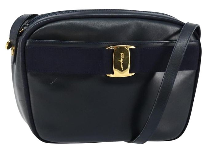 Borsa a Spalla Vala in Pelle Blu Navy e Oro Auth BA7059 di Salvatore Ferragamo D'oro