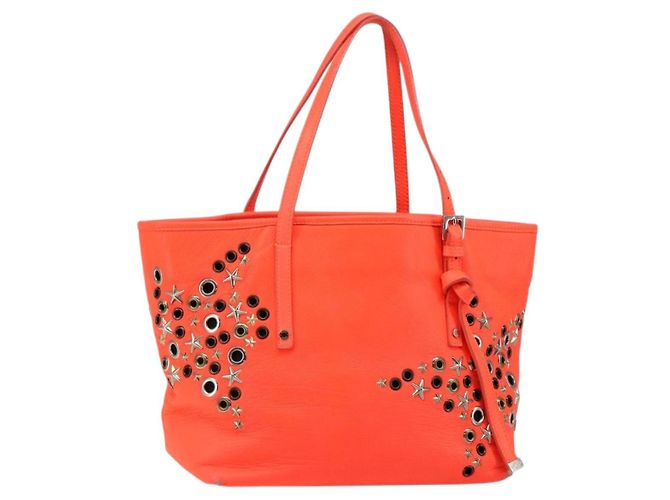 Jimmy Choo Studs Tote Bag aus Leder orange silber authentisch BA7037