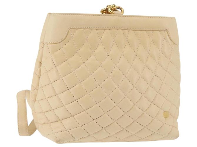 BALLY Bolsa de Ombro de Couro Bege Dourado Auth 143330