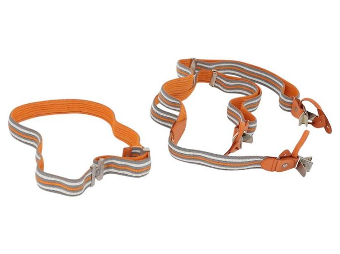 Hermès HERMES Suspensórios Cinto Lona Couro 2Set Laranja Auth bs29192