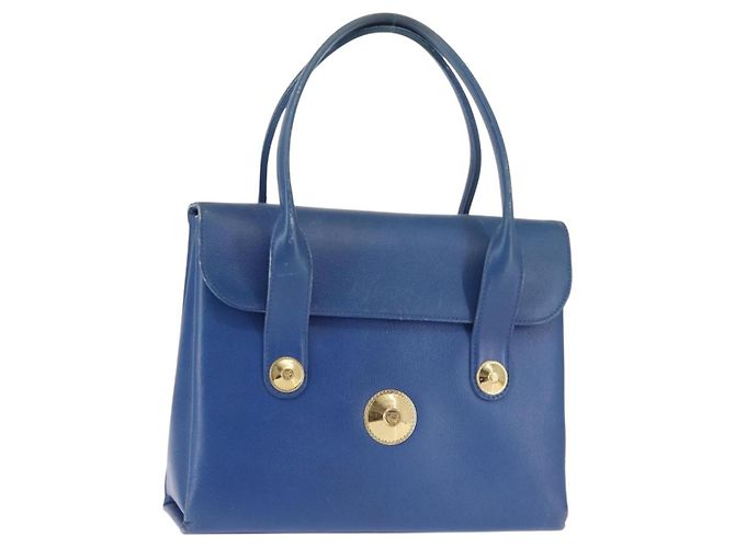 Bolsa MCM de couro azul e dourado Auth BA6222