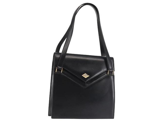 BALLY Bolsa de Ombro de Couro Preta e Dourada Auth 143333 Preto Dourado
