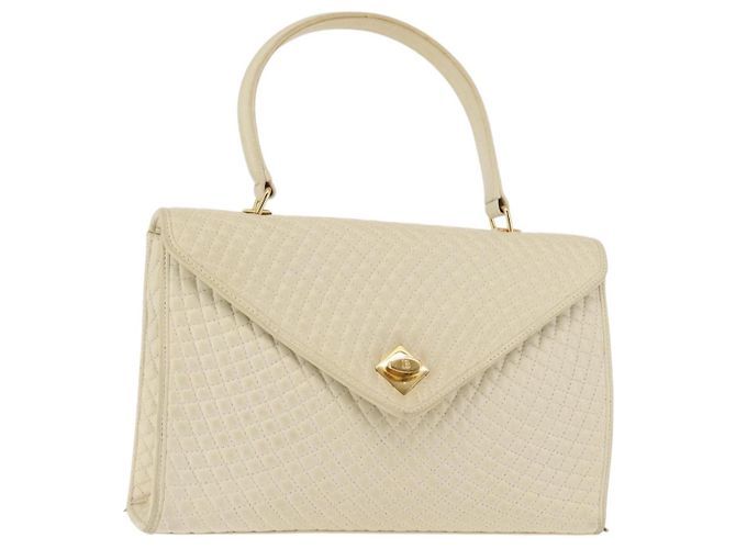 BALLY Bolsa de Mão Matelassada em Couro Bege Dourado Auth BA6460