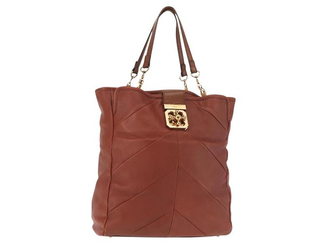 Chloé Borsa Tote in Pelle Marrone Oro Auth bs29573 D'oro