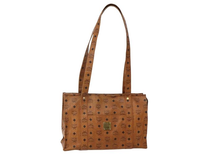 Bolsa de Ombro MCM Logogram Vicetos em Couro PVC Marrom Dourado Auth am9099