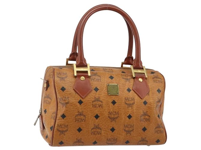 Sac à main MCM Logogram Vicetos en cuir PVC marron doré Auth am9103