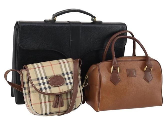 Autre Marque Burberrys Nova Check Shoulder Bag Leather 3Set Beige Brown black Auth BA5851