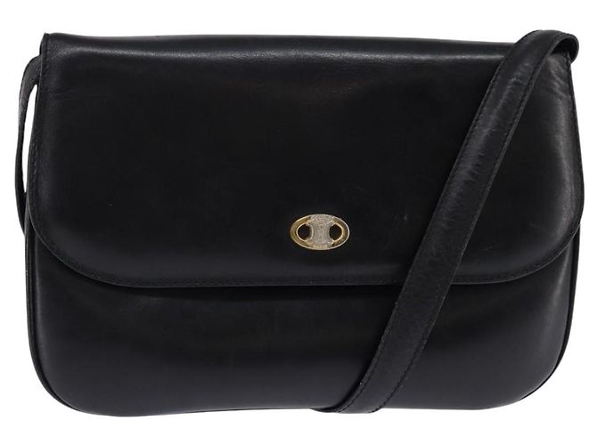 Céline Bolsa de Ombro de Couro Preta e Dourada Auth BA6109 Preto Dourado