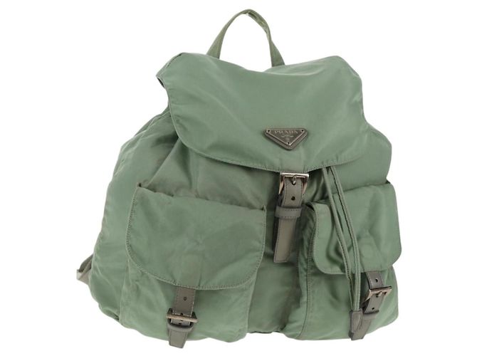 Mochila PRADA de nylon verde plata auténtica 143502