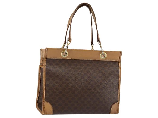 Céline Bolsa de mão em lona Macadam CELINE marrom ouro Auth ti3457 Dourado